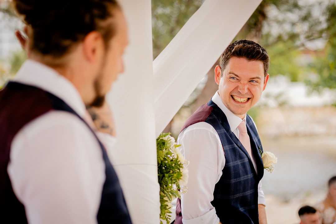 Groom laughing at ceremony wedding photography Ocho Rios Jamaica
